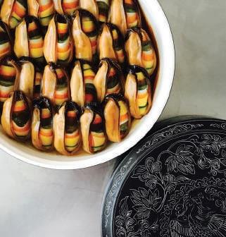 Marinated mussels stuffed with noodles